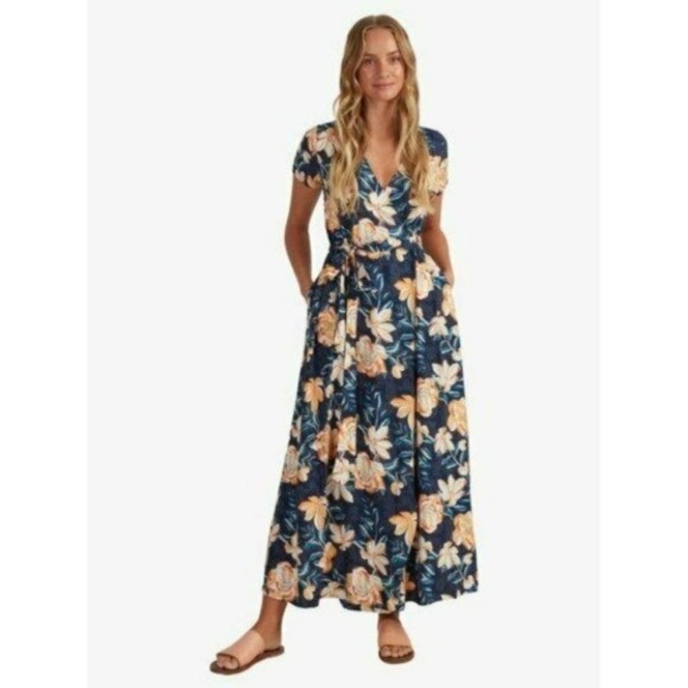 Roxy BNWT More Joy Maxi Floral Long Wrap Dress Tie Waist Size Small